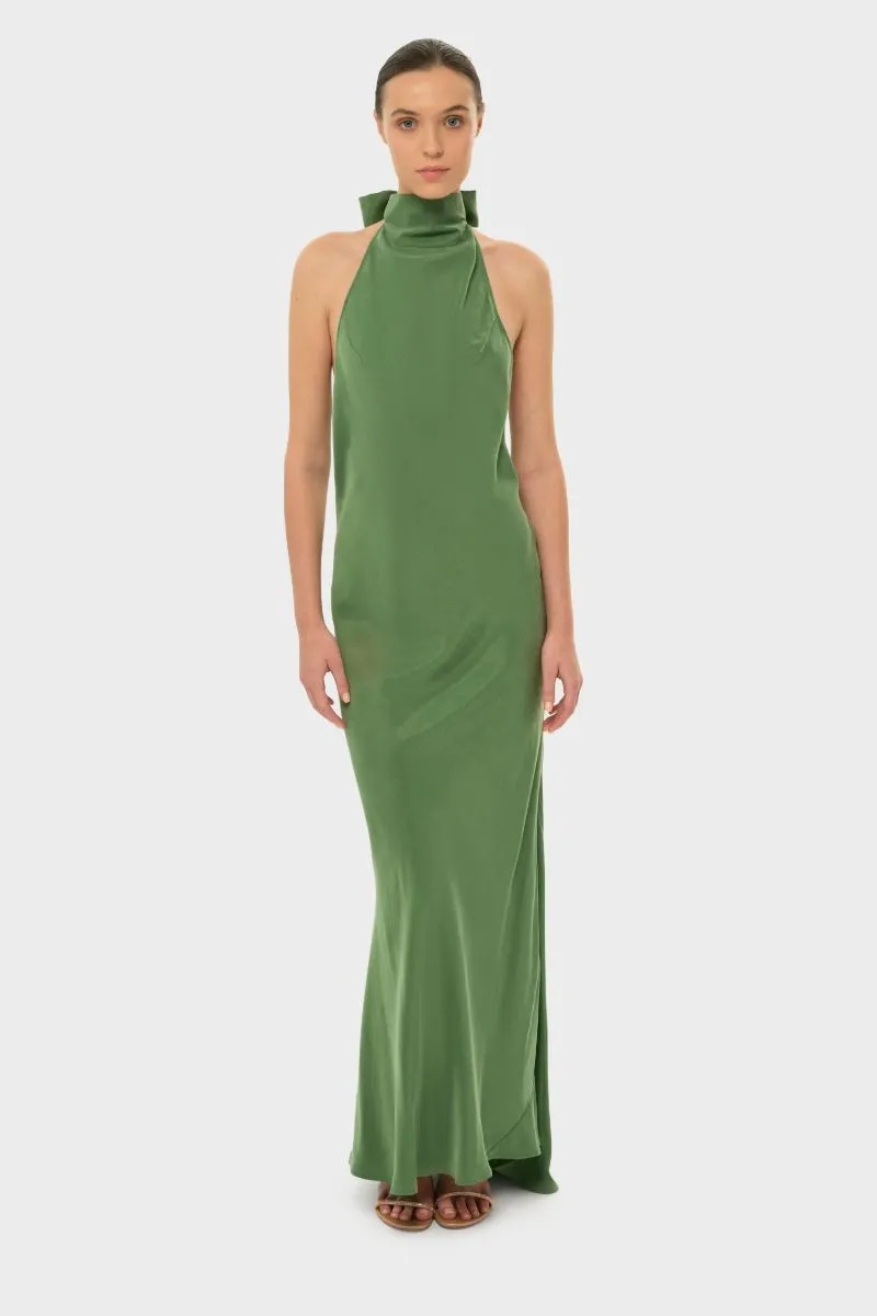 AQUAFLORA HALTER NECK SLIP DRESS IN MOSS