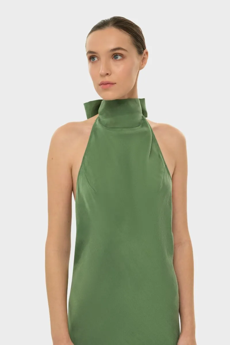 AQUAFLORA HALTER NECK SLIP DRESS IN MOSS