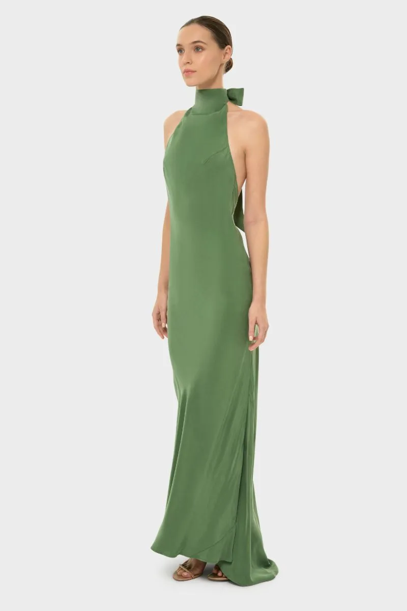 AQUAFLORA HALTER NECK SLIP DRESS IN MOSS