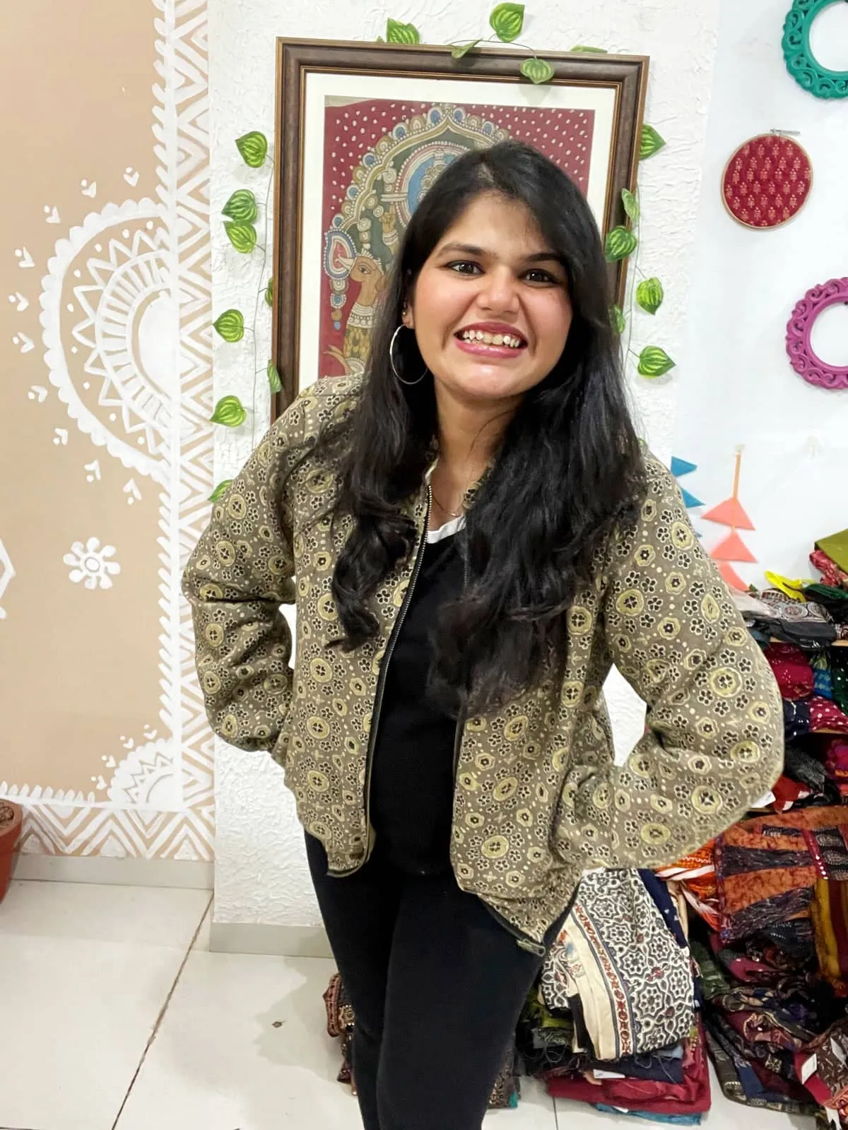 Brown Ajrakh Unisex Bomber Jacket