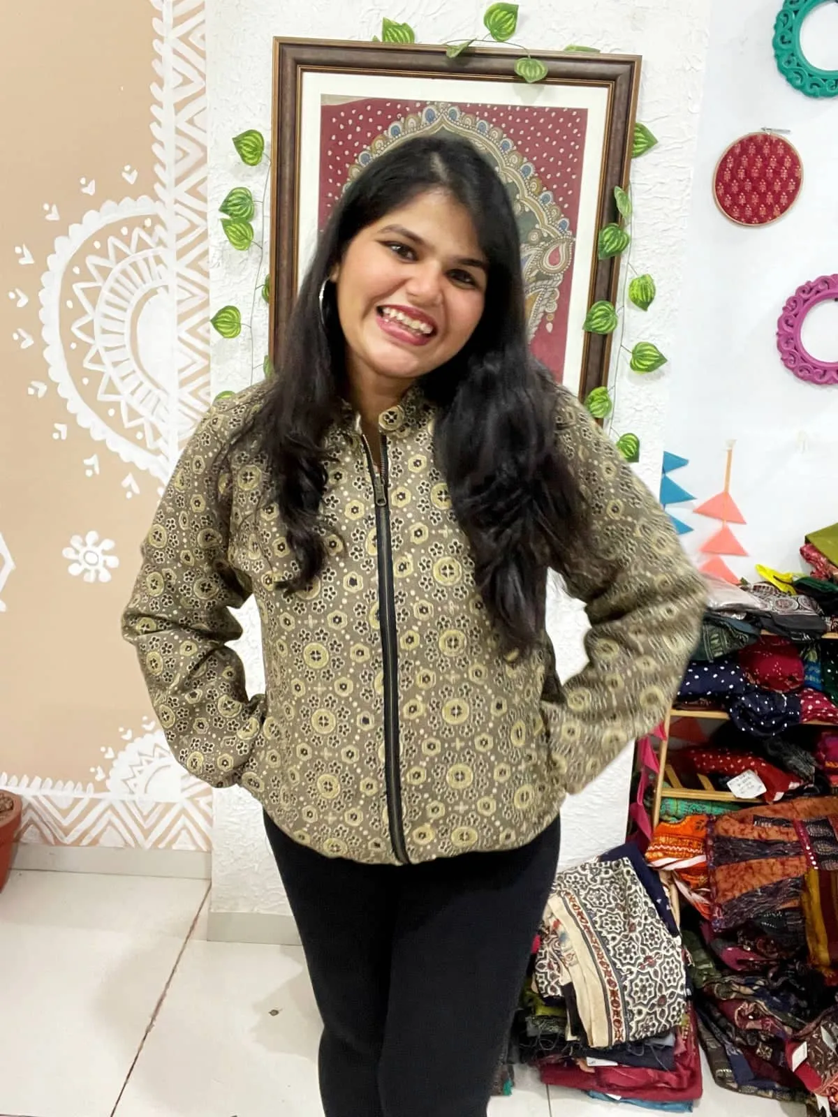 Brown Ajrakh Unisex Bomber Jacket