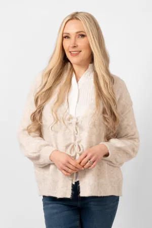 Cassidy Tie Front Wool Blend Cardigan - Cream