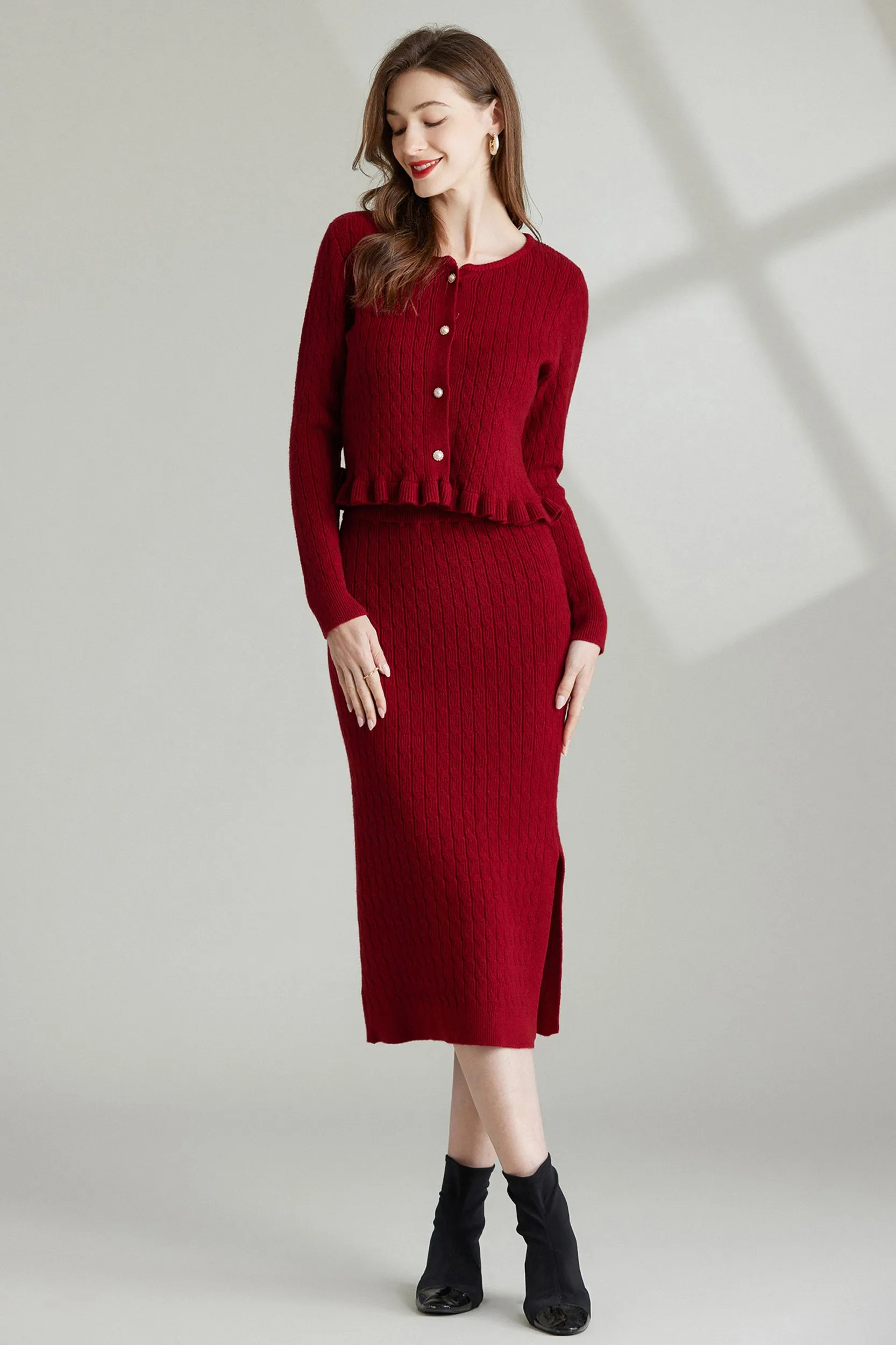 Constance Cable Knit Pearl Button Sweater Cardigan