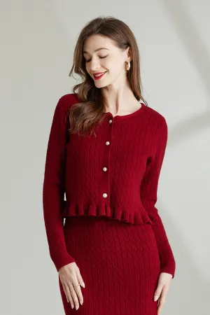 Constance Cable Knit Pearl Button Sweater Cardigan