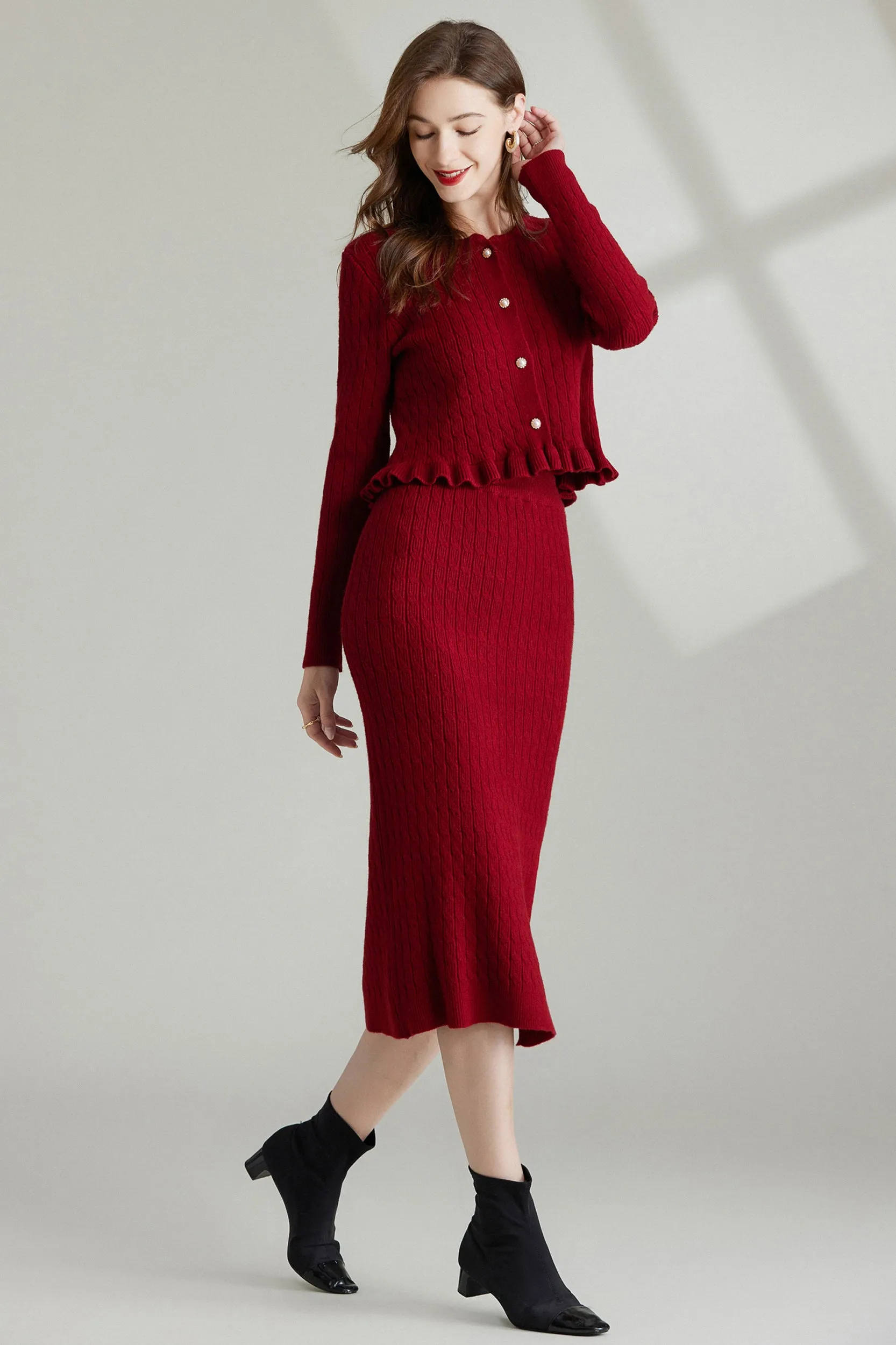 Constance Cable Knit Pearl Button Sweater Cardigan