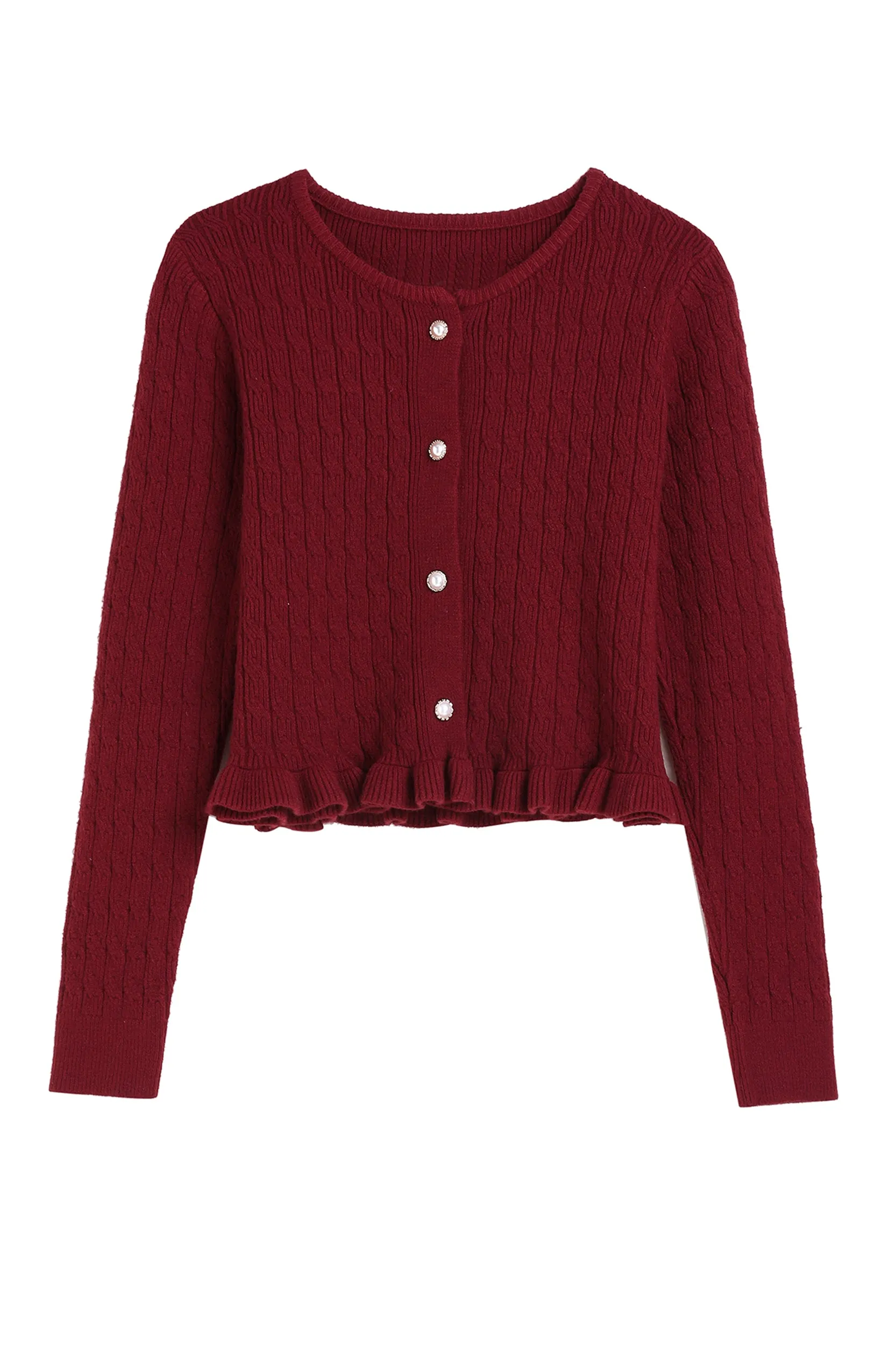 Constance Cable Knit Pearl Button Sweater Cardigan