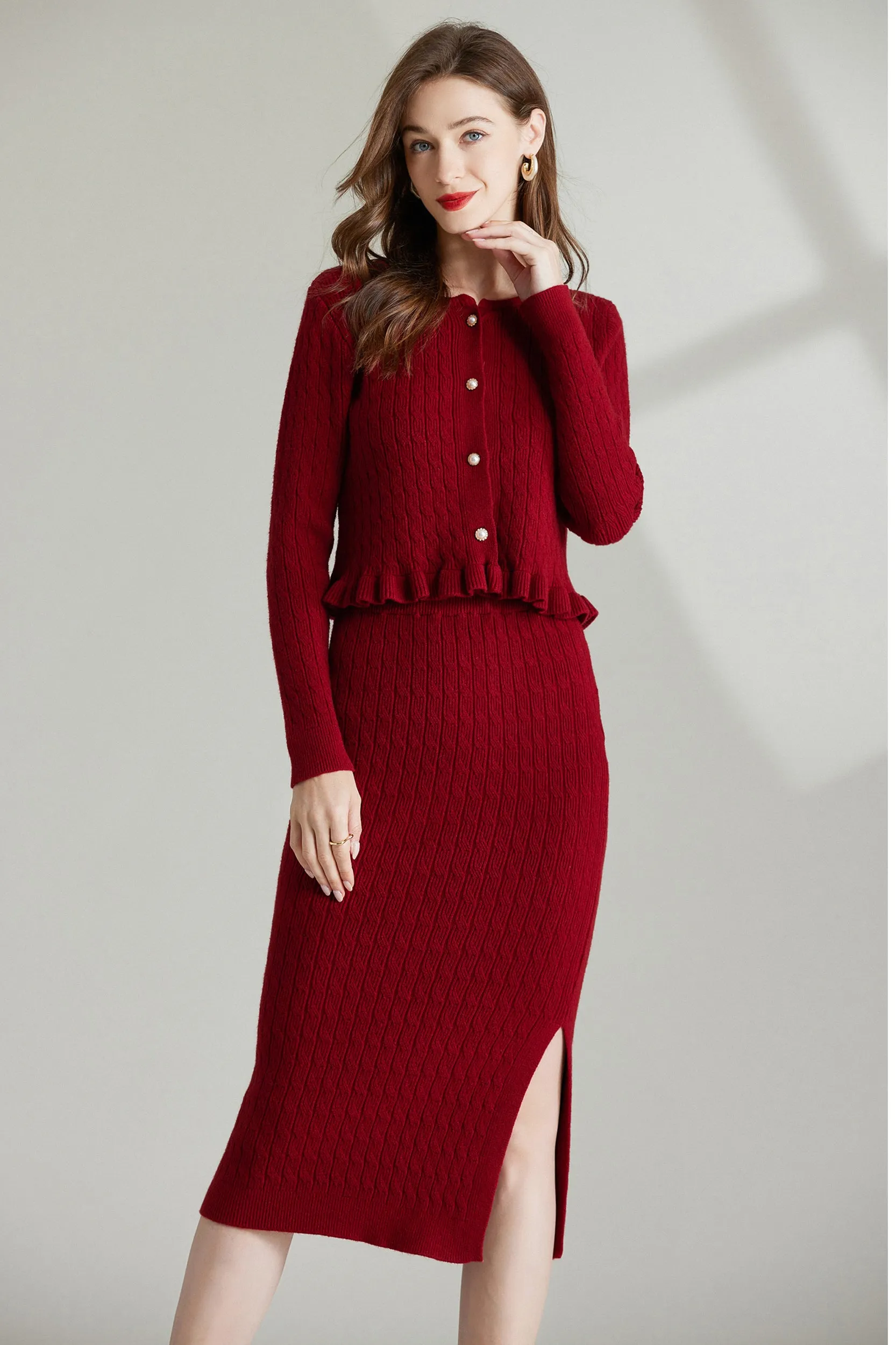 Constance Cable Knit Pearl Button Sweater Cardigan
