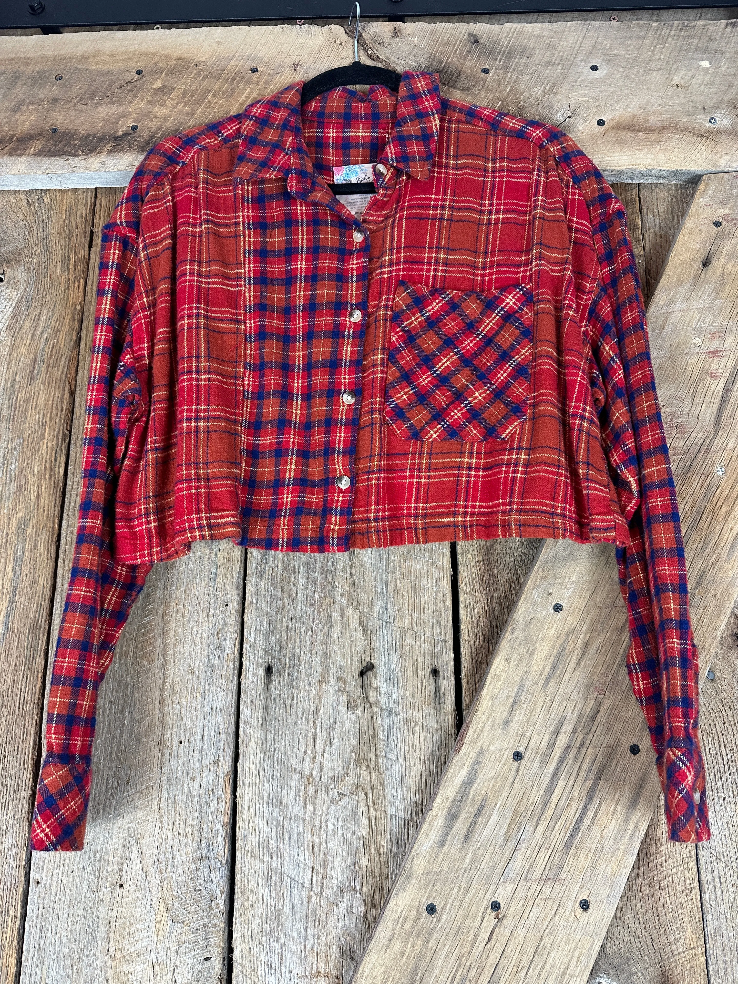 Cropped Mixed Plaid Flannel - L