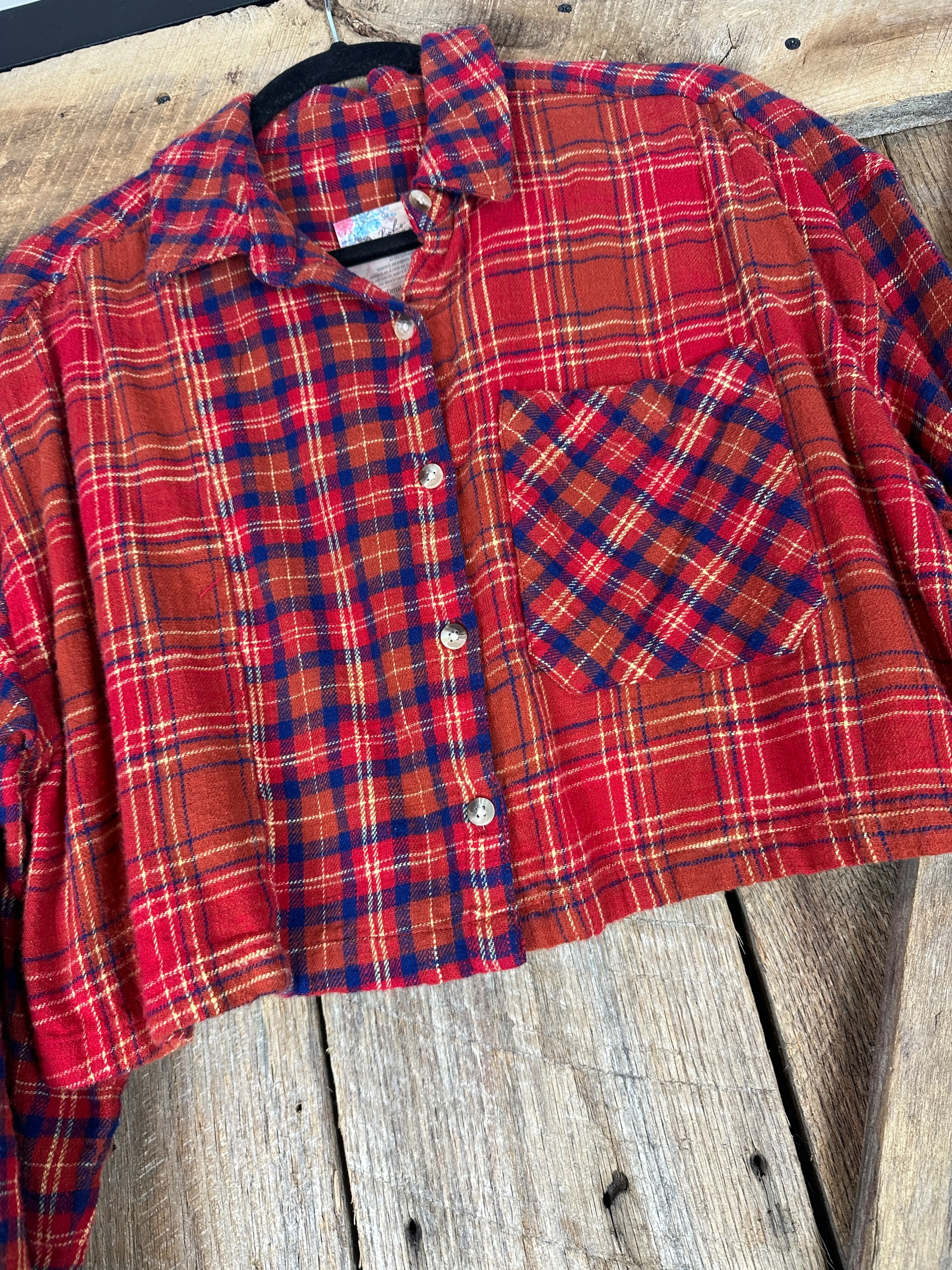 Cropped Mixed Plaid Flannel - L