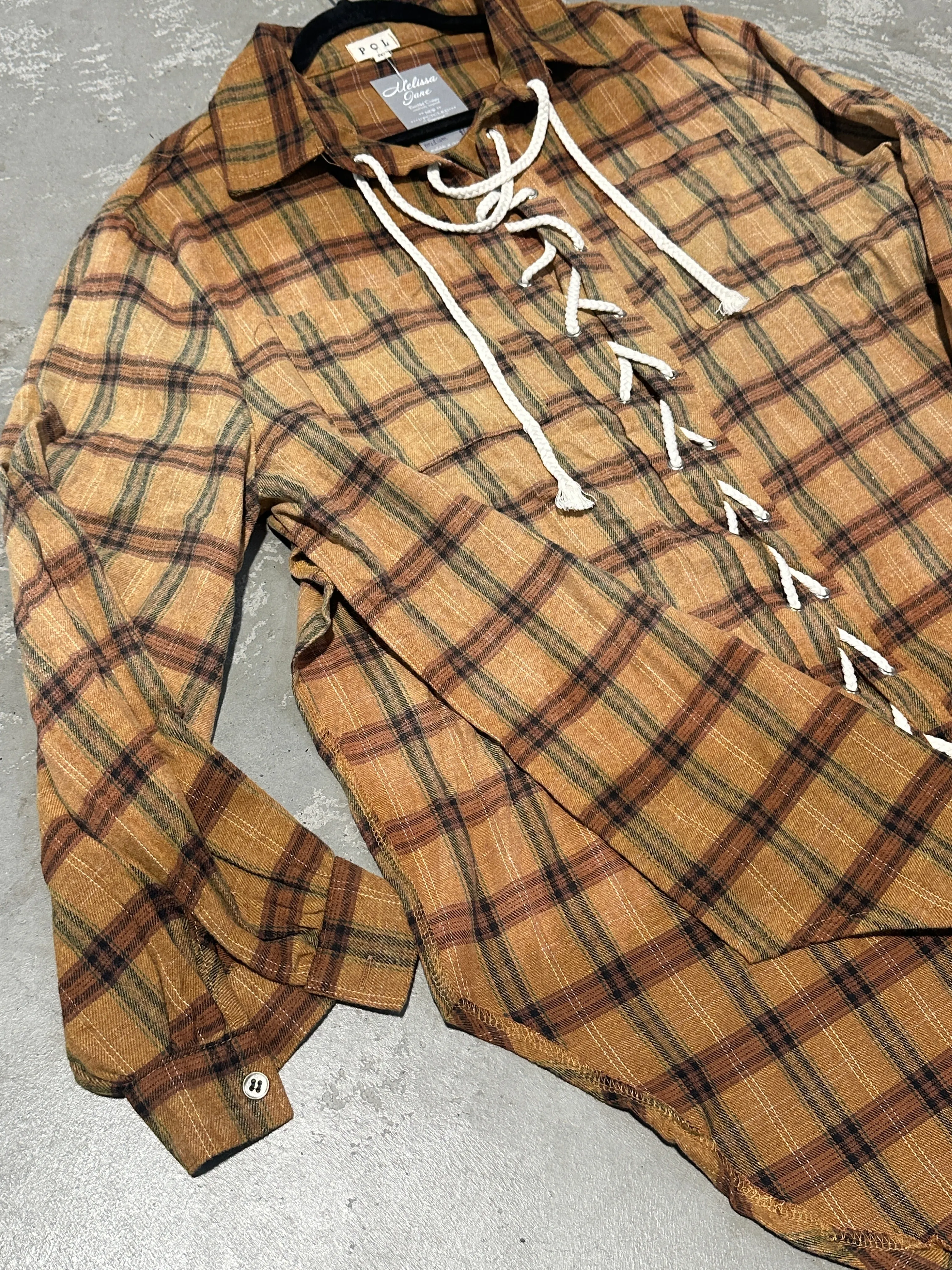 Daydreamer Lace Up Flannel - Caramel