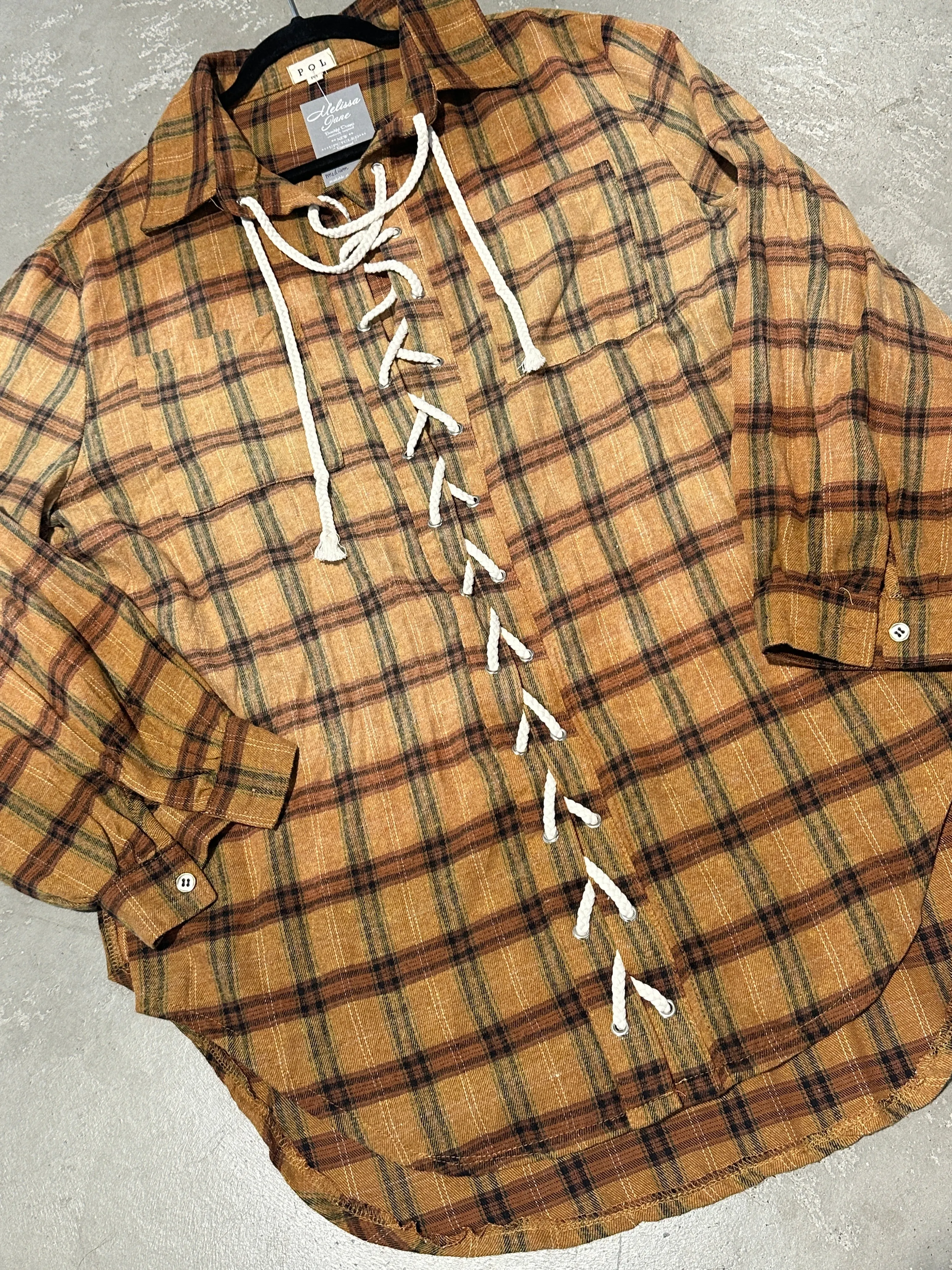 Daydreamer Lace Up Flannel - Caramel