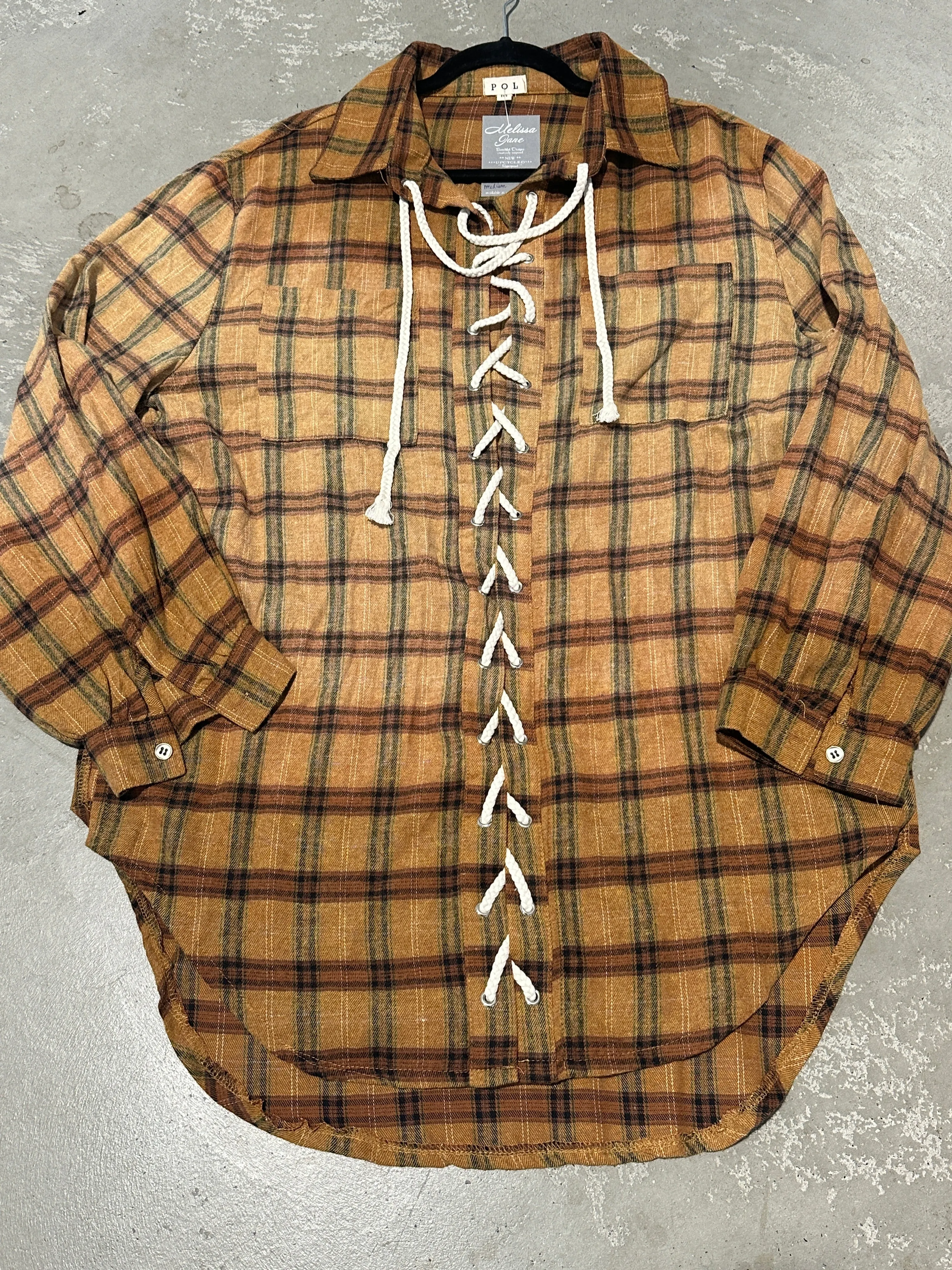 Daydreamer Lace Up Flannel - Caramel