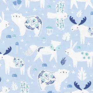 Gentle Night Animals on Blue Flannel