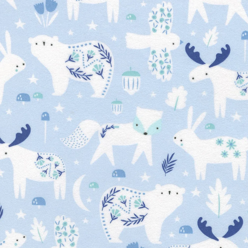 Gentle Night Animals on Blue Flannel