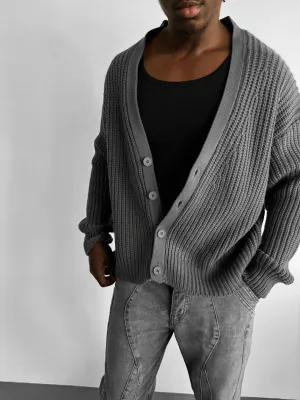 Oversize Crop Cardigan - Grey