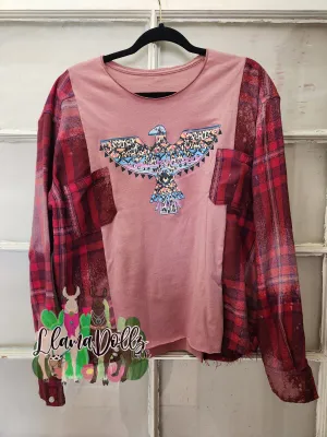 Thunderbird Tshirt & Flannel Upcycled Pullover