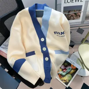 Vintage V-neck Color Blocking Cardigan